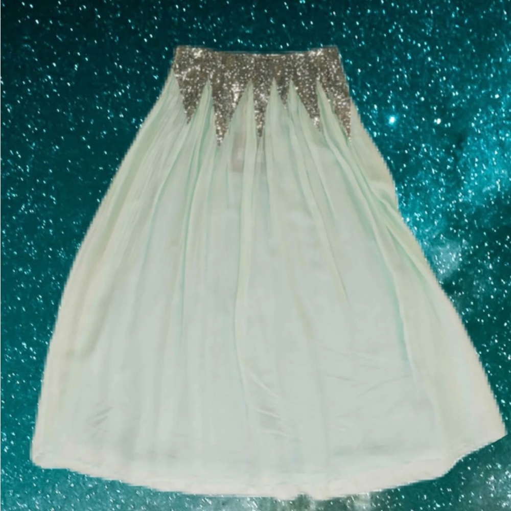 Cynthia Rowley Mint Green/Blue Silk Peasant Skirt  (ONLY) w/ Sequins Sz 2, NWT